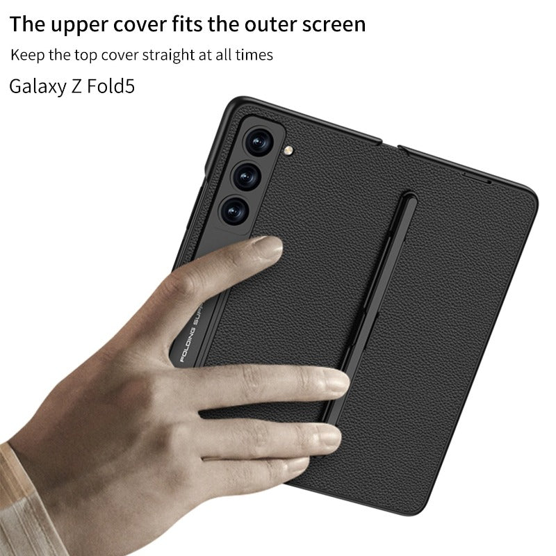 Einteiliges Klappholster-Leder-Telefongehäuse mit S-Pen-Steckplatz für Samsung Galaxy Z Fold 5