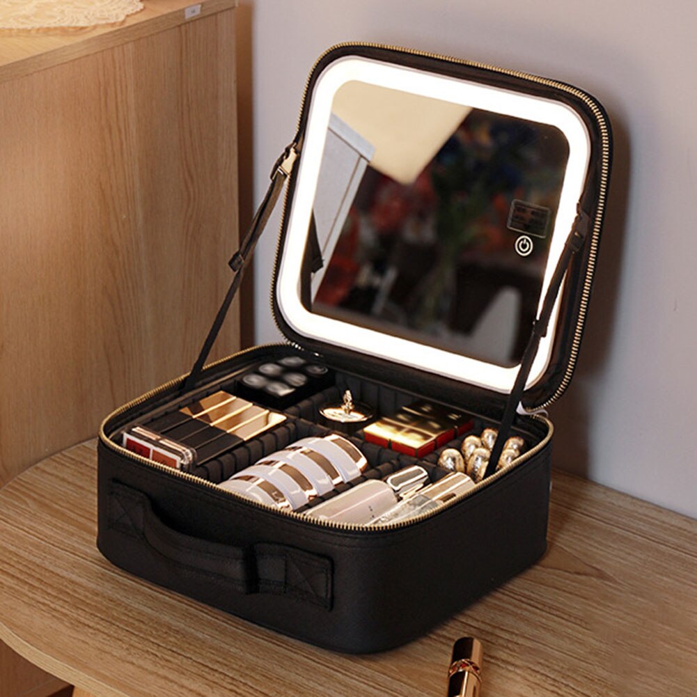 Portables Reise-Make-up-Etui mit LED-Spiegel & einstellbarem Licht