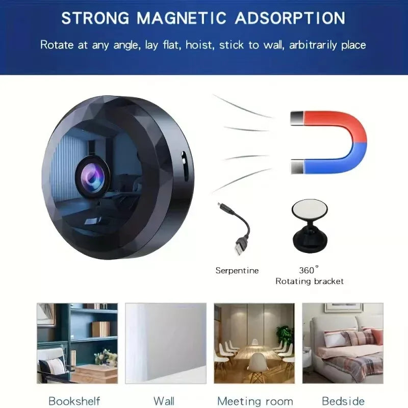 Magnetische Mini-WiFi-Kamera 1080P HD Drahtlose Sicherheitskamera Sicherheitschutz Sprachvideoüberwachung Nachtversion mit 32GB Speicherkarte