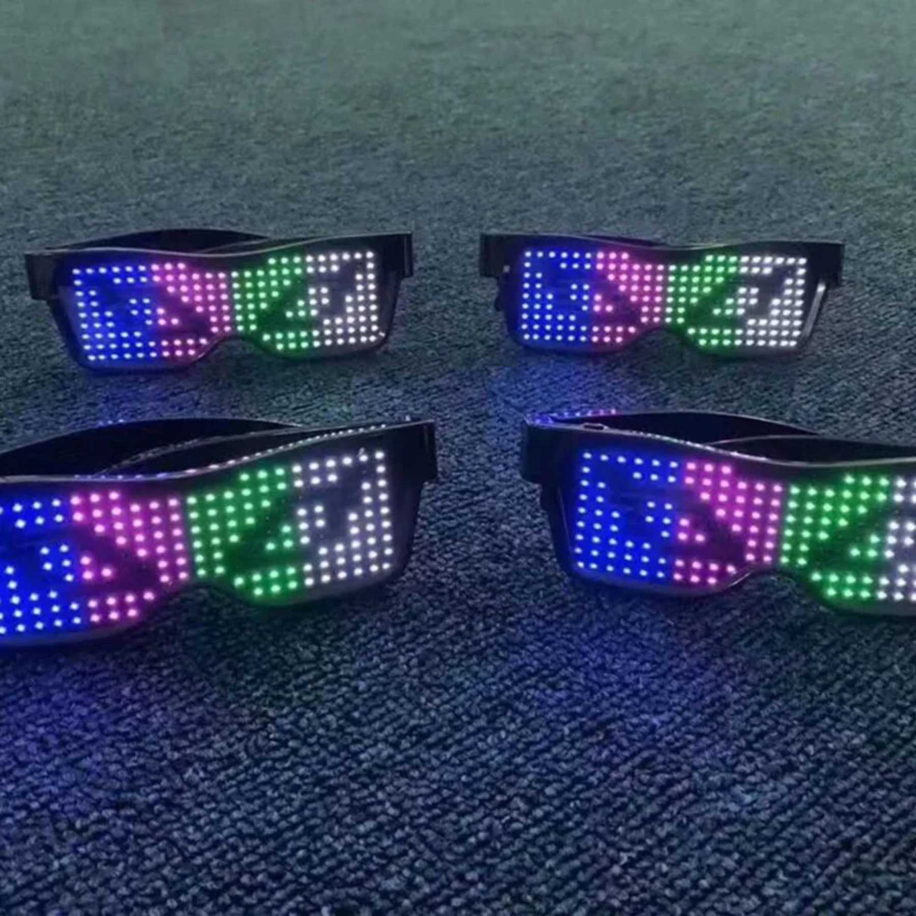 Programmierbare LED-Brille – Verwandeln Sie jede Party in ein Lichtspektakel – App-steuerbar – vollständig anpassbar – ideal für Partys – 32 Animationen, 11 Bilder – lange Akkulaufzeit und wiederaufladbar über USB – komfortabel – langlebig – Schwarz
