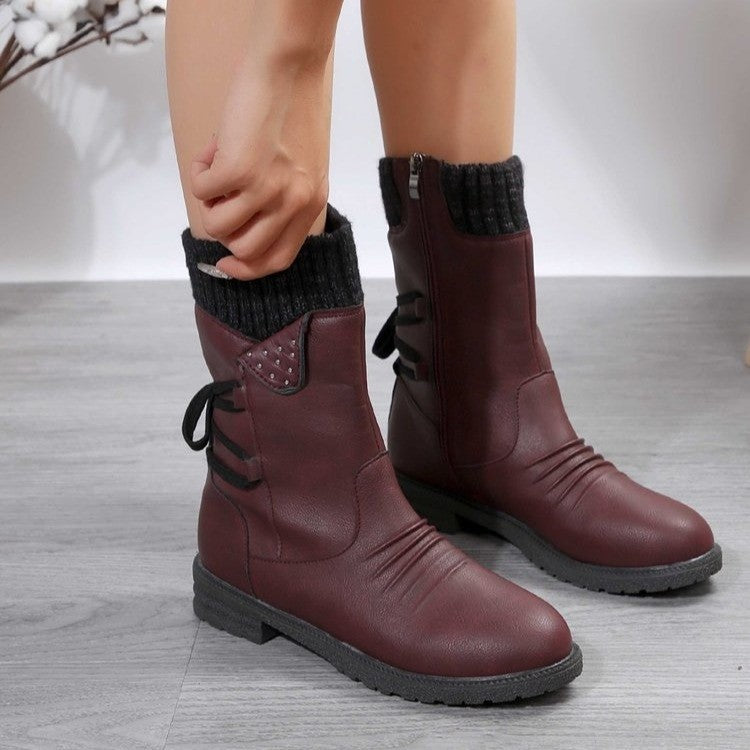 Bequeme Damenstiefel mit niedrigem Absatz und halbhoher Wadenlänge