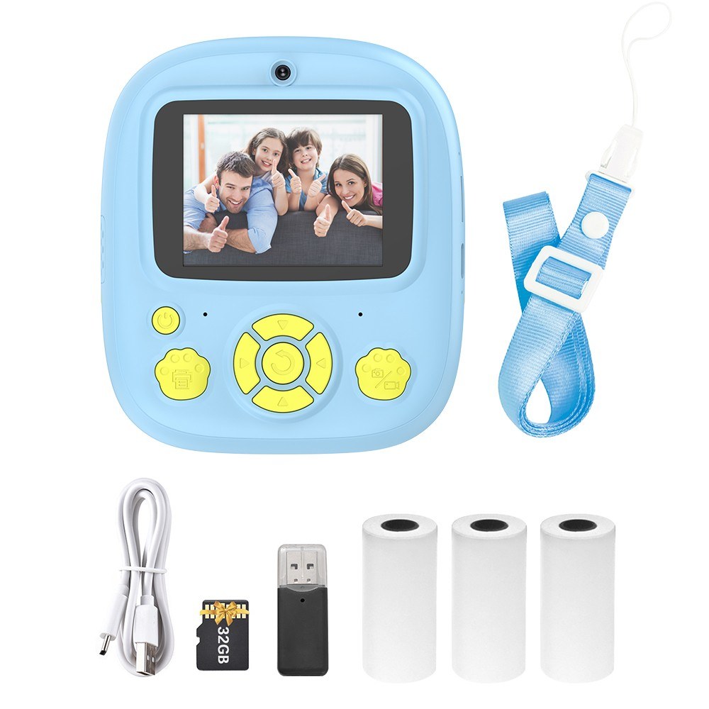 Sofort Thermal Printer Kinderkamera mit 1080P/720P Videoaufnahme, 2,4-Zoll Bildschirm, Timeraufnahme, 3 tintenlose Druckrollen, 32GB Speicherkarte und Kartenleser
