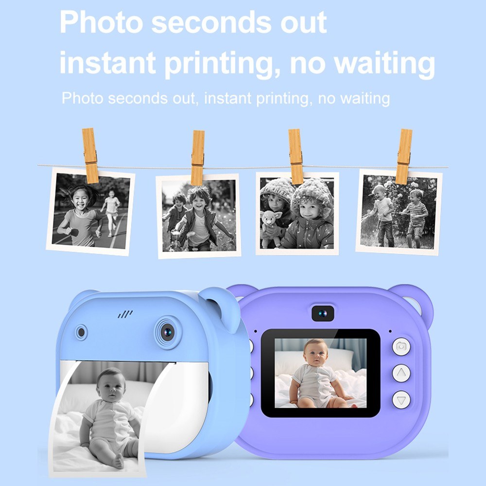 1080P Kinder Digitalkamera mit Thermodruck, 2,4-Zoll IPS-Bildschirm, Selfie & Video, Autofokus, inklusive 2 Druckpapierrollen