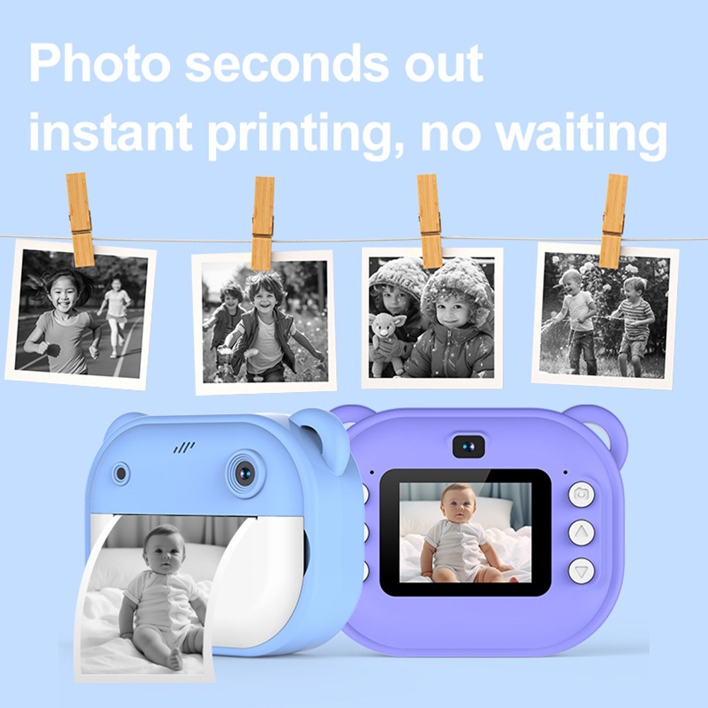 1080P Kinder Digitalkamera mit Thermodruck, 2,4-Zoll IPS-Bildschirm, Selfie & Video, Autofokus, inklusive 2 Druckpapierrollen