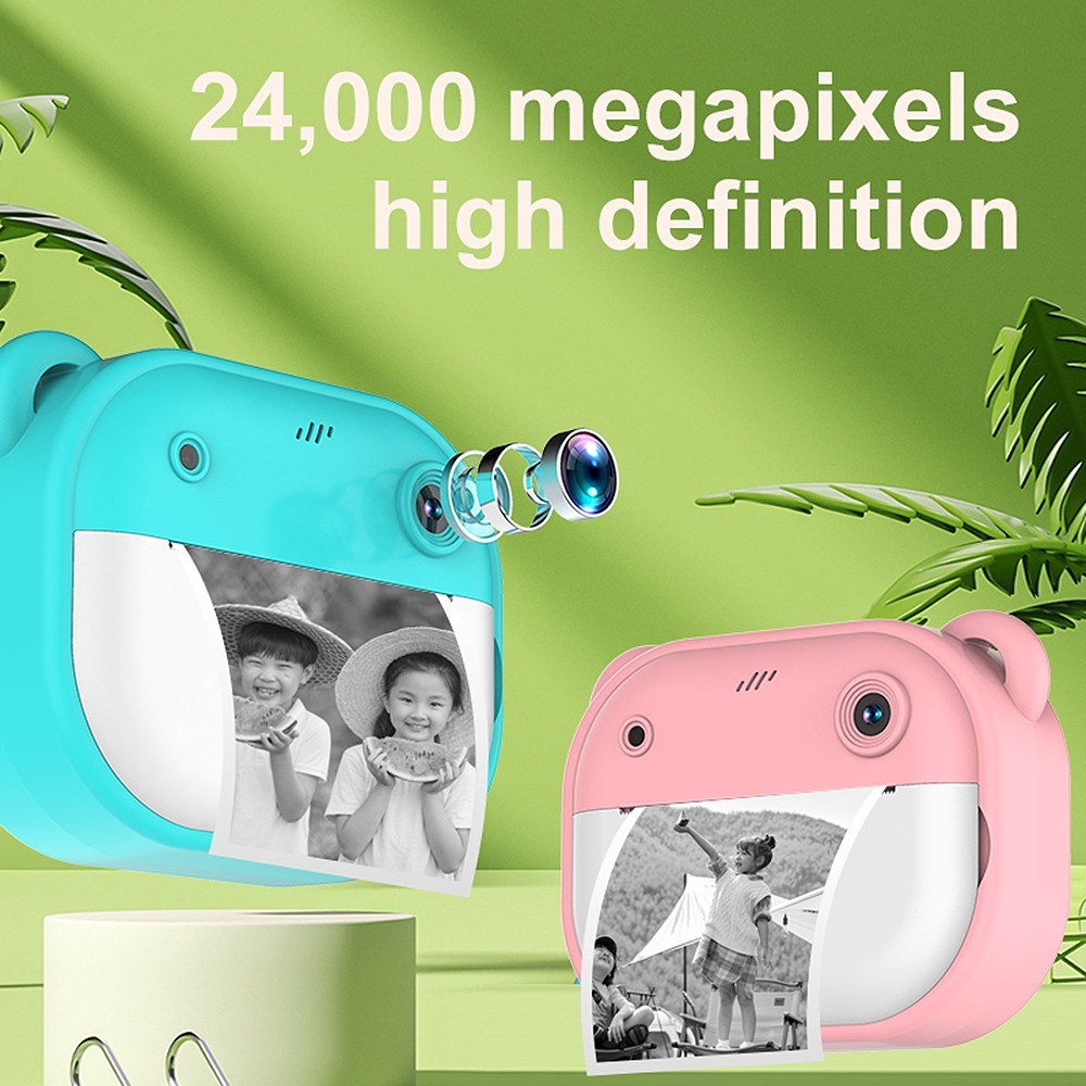 1080P Kinder Digitalkamera mit Thermodruck, 2,4-Zoll IPS-Bildschirm, Selfie & Video, Autofokus, inklusive 2 Druckpapierrollen