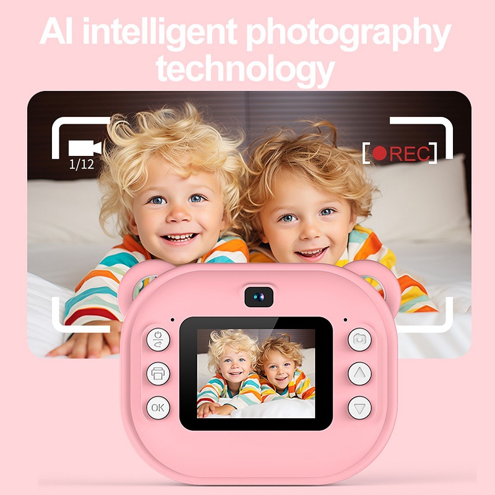 1080P Kinder Digitalkamera mit Thermodruck, 2,4-Zoll IPS-Bildschirm, Selfie & Video, Autofokus, inklusive 2 Druckpapierrollen