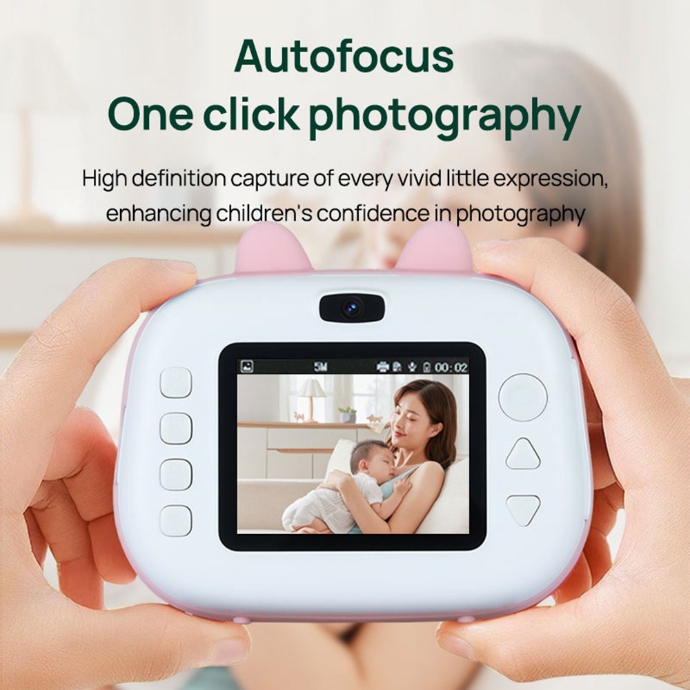 Sofort Kinderkamera mit Thermodrucker, 2.4 Dualscreen, Timer, 1080P Video, tintenloser Druck + 3 Papierrollen