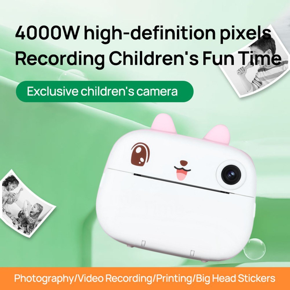 Sofort Kinderkamera mit Thermodrucker, 2.4 Dualscreen, Timer, 1080P Video, tintenloser Druck + 3 Papierrollen