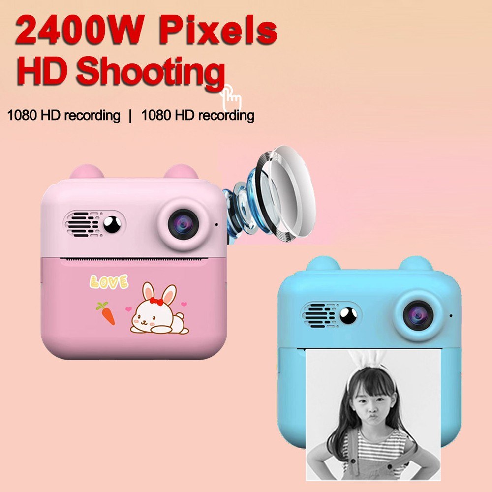 Tragbare 1080P Sofortdruckkamera für Kinder mit 1200W Objektiv, 2.4 Bildschirm und 1 Druckpapierrolle