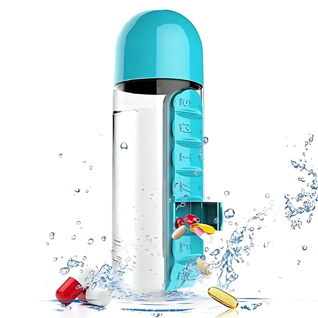 MediBottle - Tragbare Wasserflasche mit integrierter Pillendose