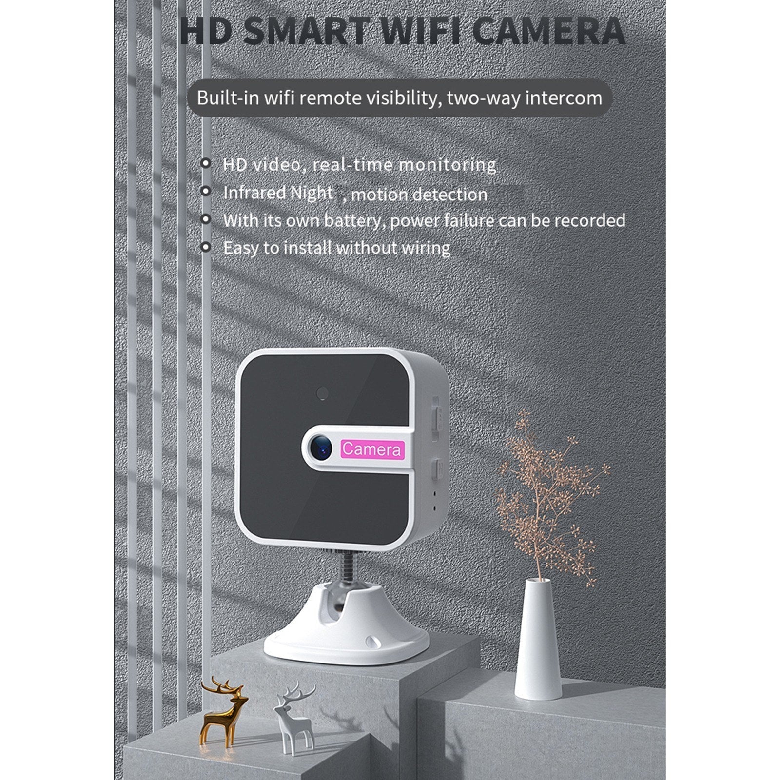 Mini Smart Home Sicherheitskamera A13 - 1080P HD Kabellos, Fernsteuerung, Menschenerkennung