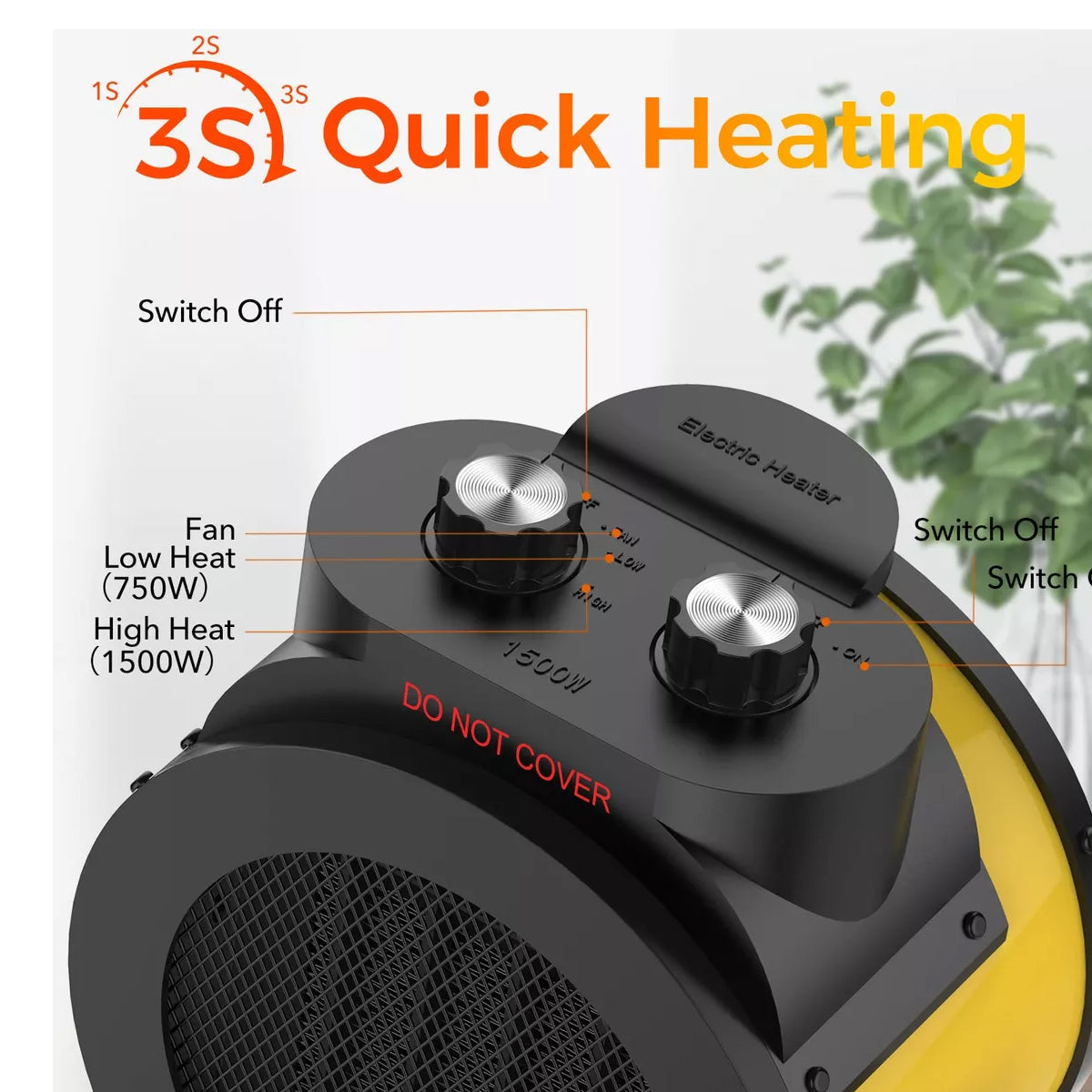 Tragbarer elektrischer Heizlüfter 1500W mit 3 Heizstufen, Überhitzungsschutz, leise & verstellbar – ideal für Schlafzimmer, Büro & Garage