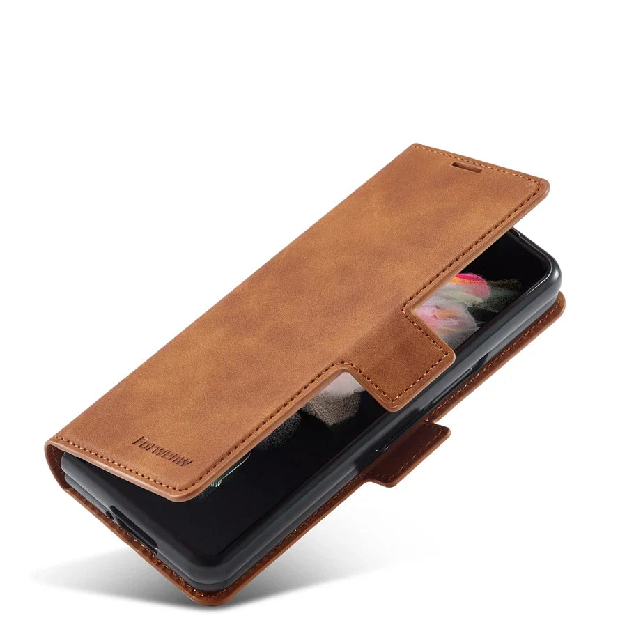 Magnetische Flip-Abdeckung Samsung Z Fold Leder Geldbörse Hülle
