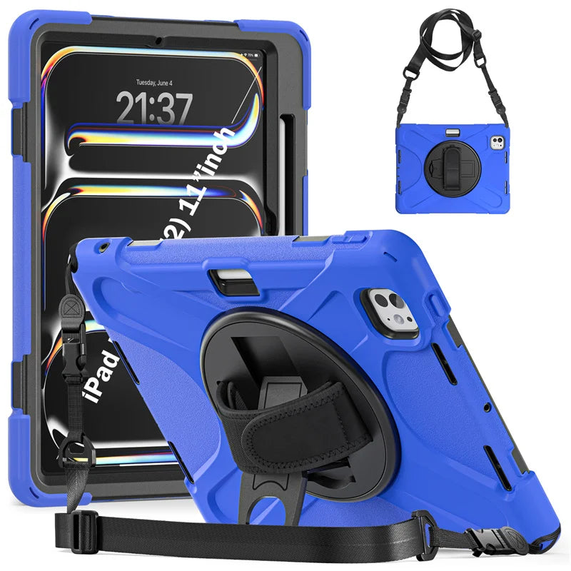 Robuste Kickstand Stoßfeste Hülle mit Schultergurt für 2024 iPad Pro 11", 12,9", iPad Air 13" und iPad Air 11" M2