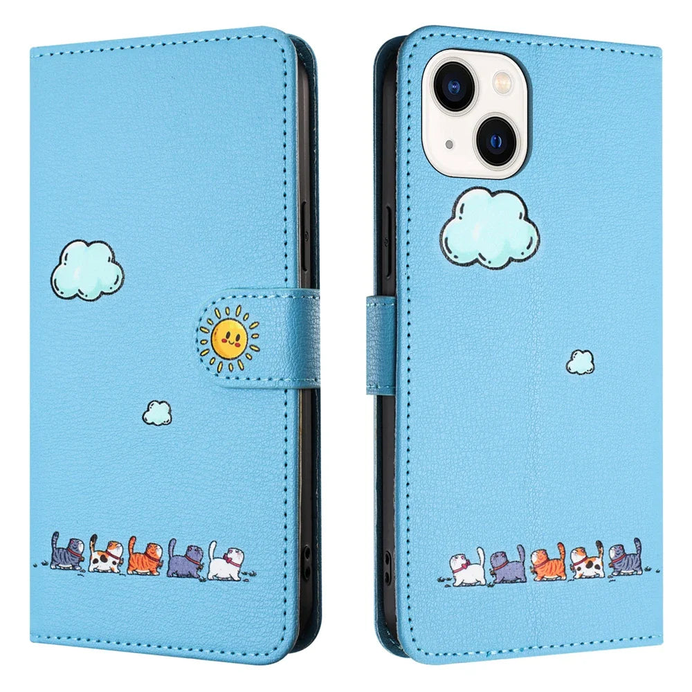 Katbedruckte magnetische Leder iPhone Flip Cover Geldbörse Hülle
