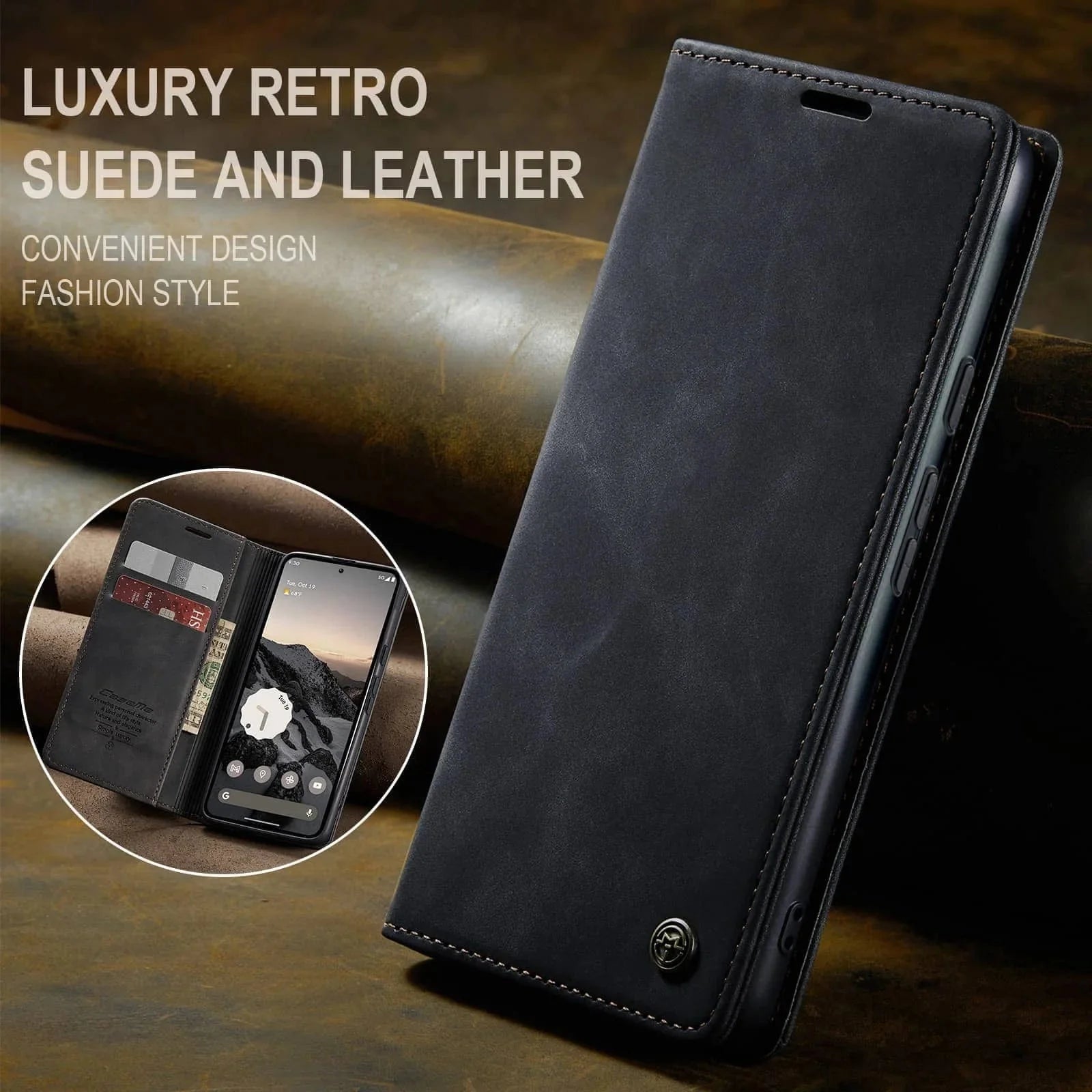 Slim Magnetic Leather Case Für Google Pixel