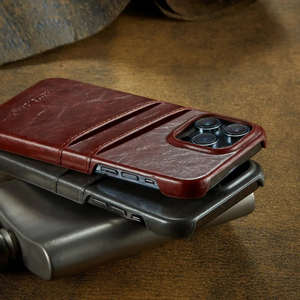 Leder Kartenhalter iPhone 13/12/11/X Rückenschale Hülle