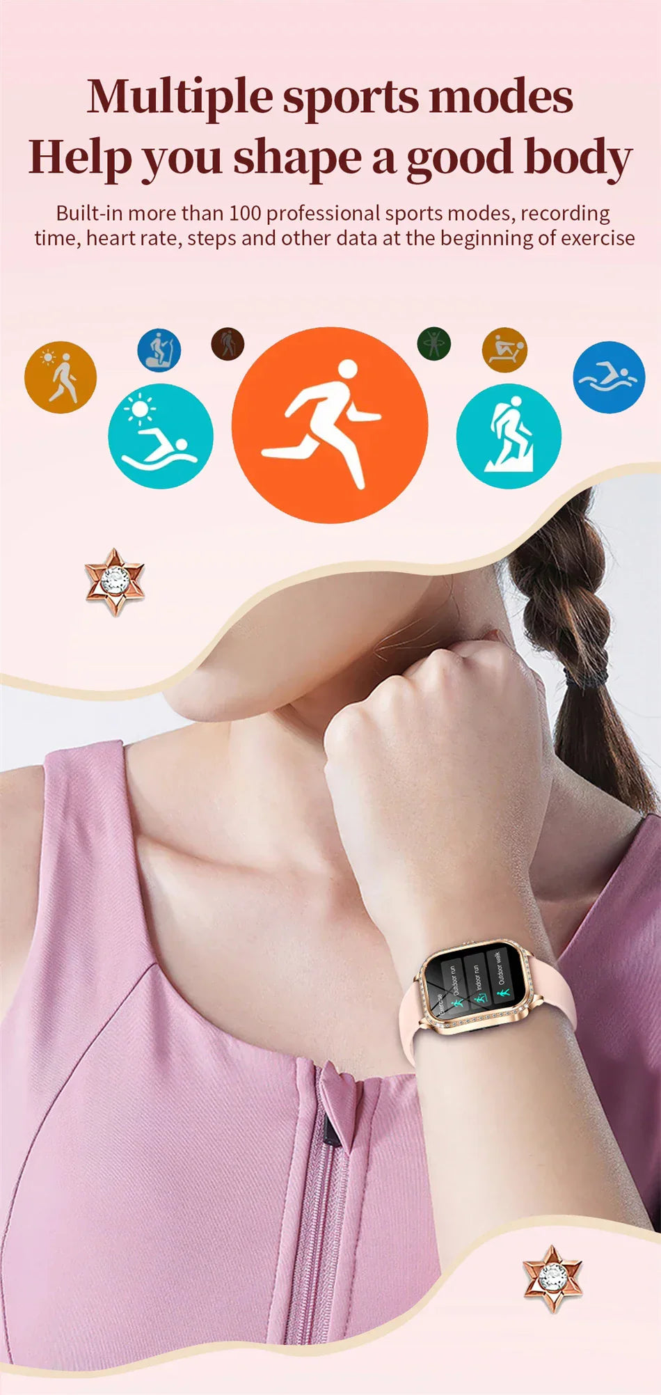 Stylische wasserdichte Smartwatch für Frauen mit Fitness-Tracking & Bluetooth-Anruffunktion