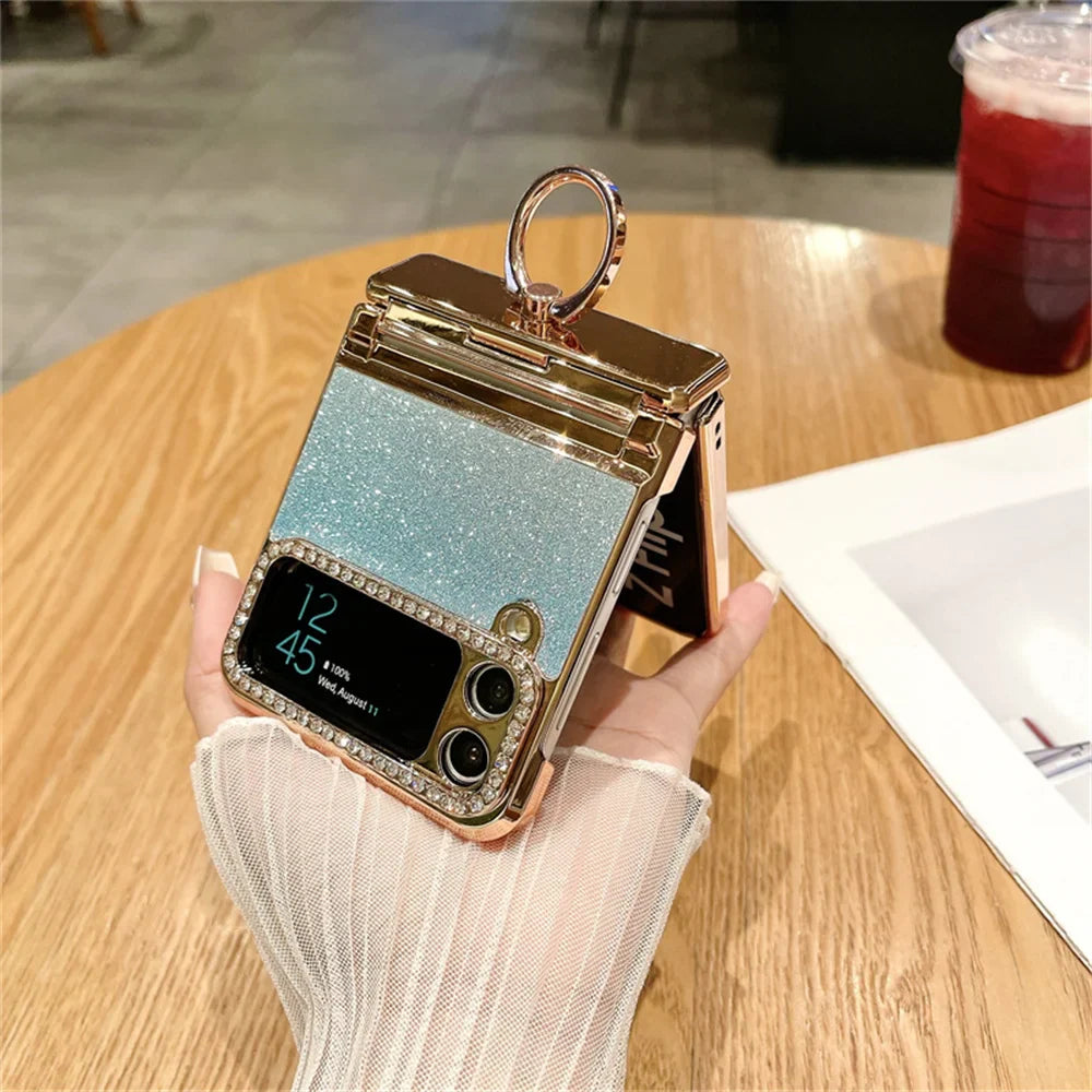 Gradient Glitter Diamond Samsung Z Flip Ring Halter Hülle