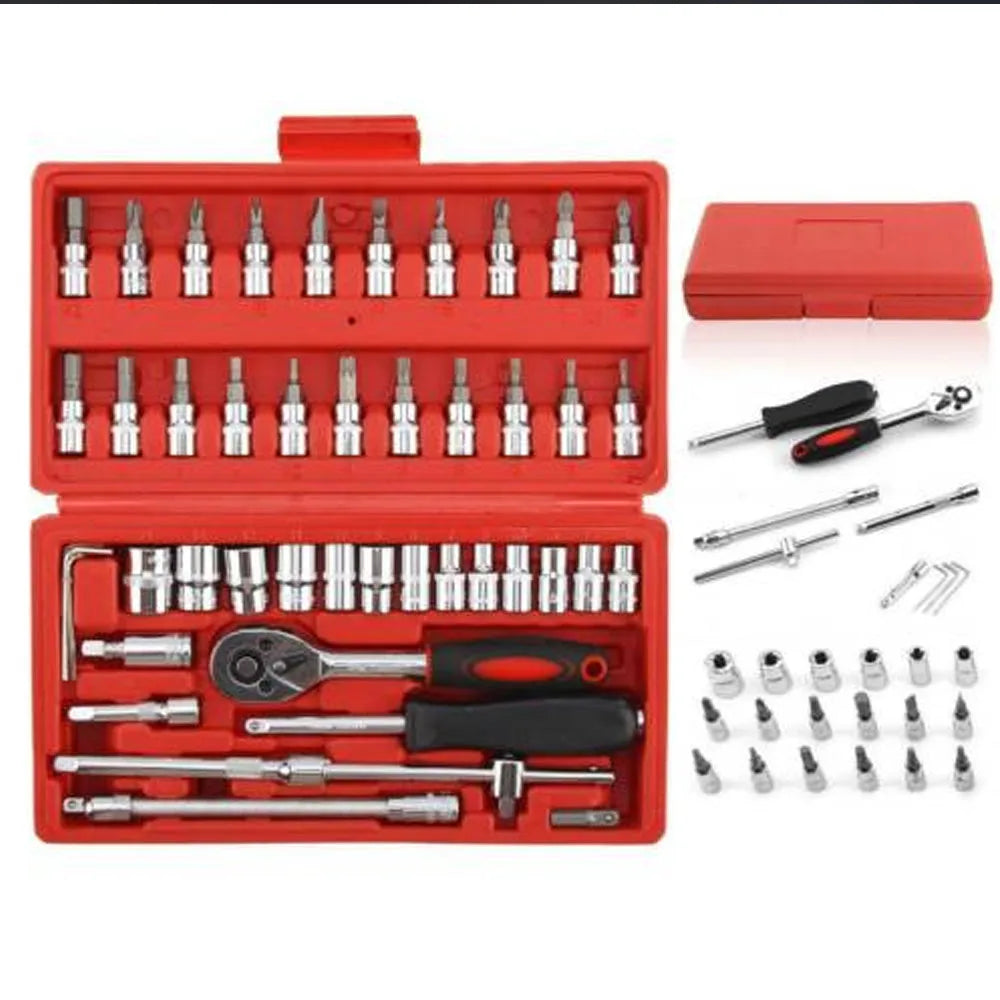 46PCS metrisches Ratschenschlüssel-Set - Professionelles Metallbearbeitungswerkzeug