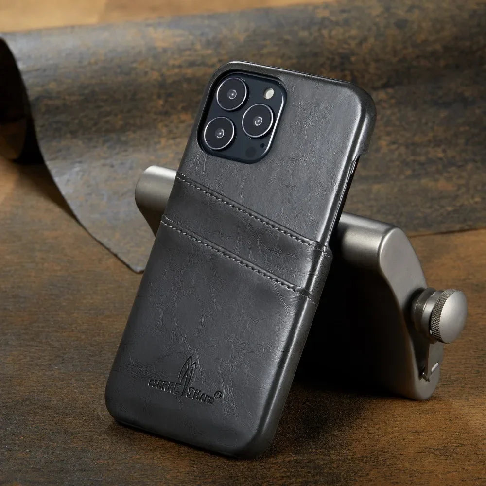 Leder iPhone 16/15/14 Rückseitenhülle Kartenhalter Case