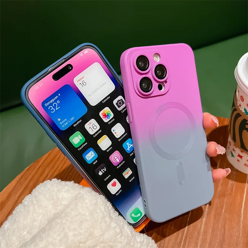 Stoßsicheres Farbverlauf-Silikon iPhone MagSafe Wireless Charging Case