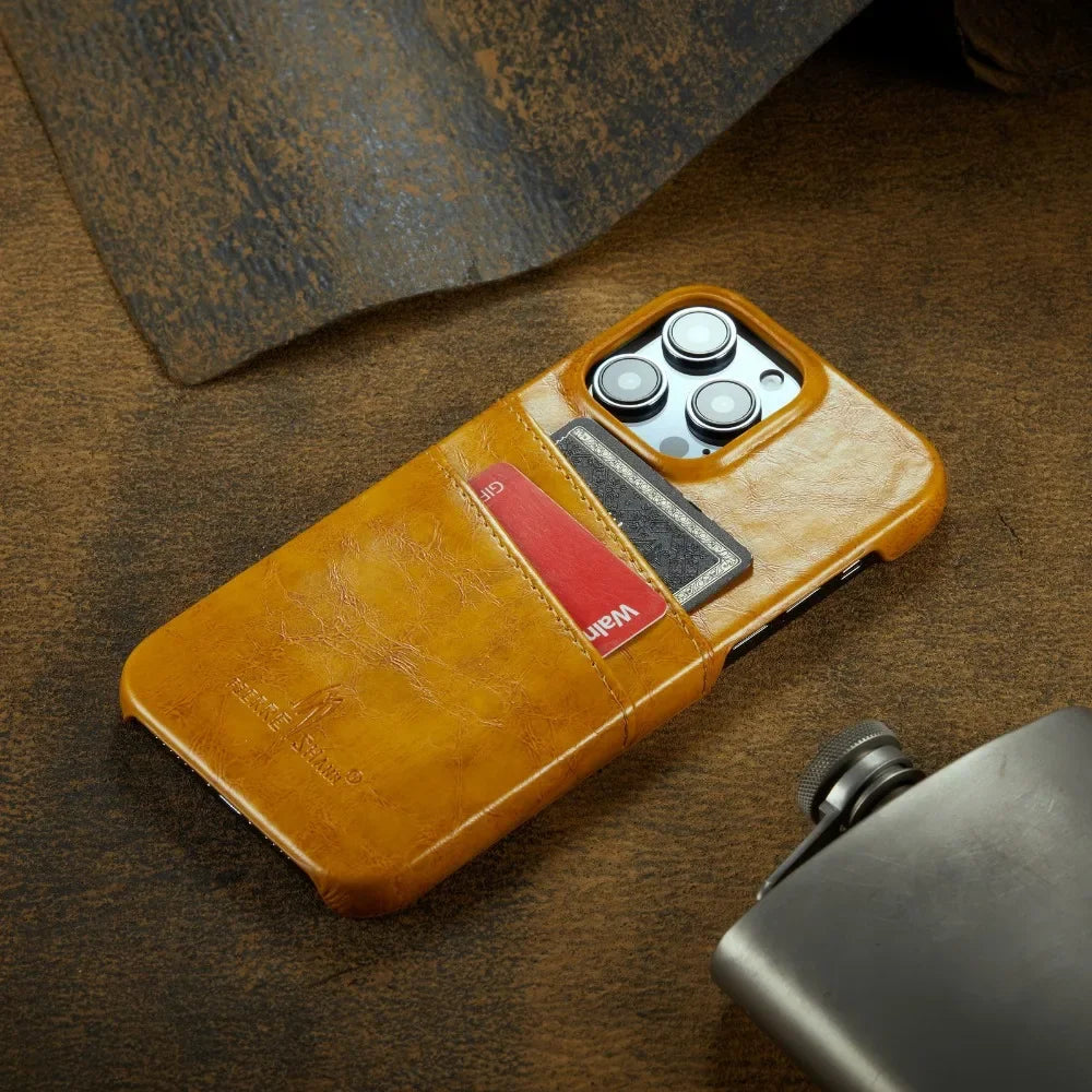 Leder iPhone 16/15/14 Rückseitenhülle Kartenhalter Case