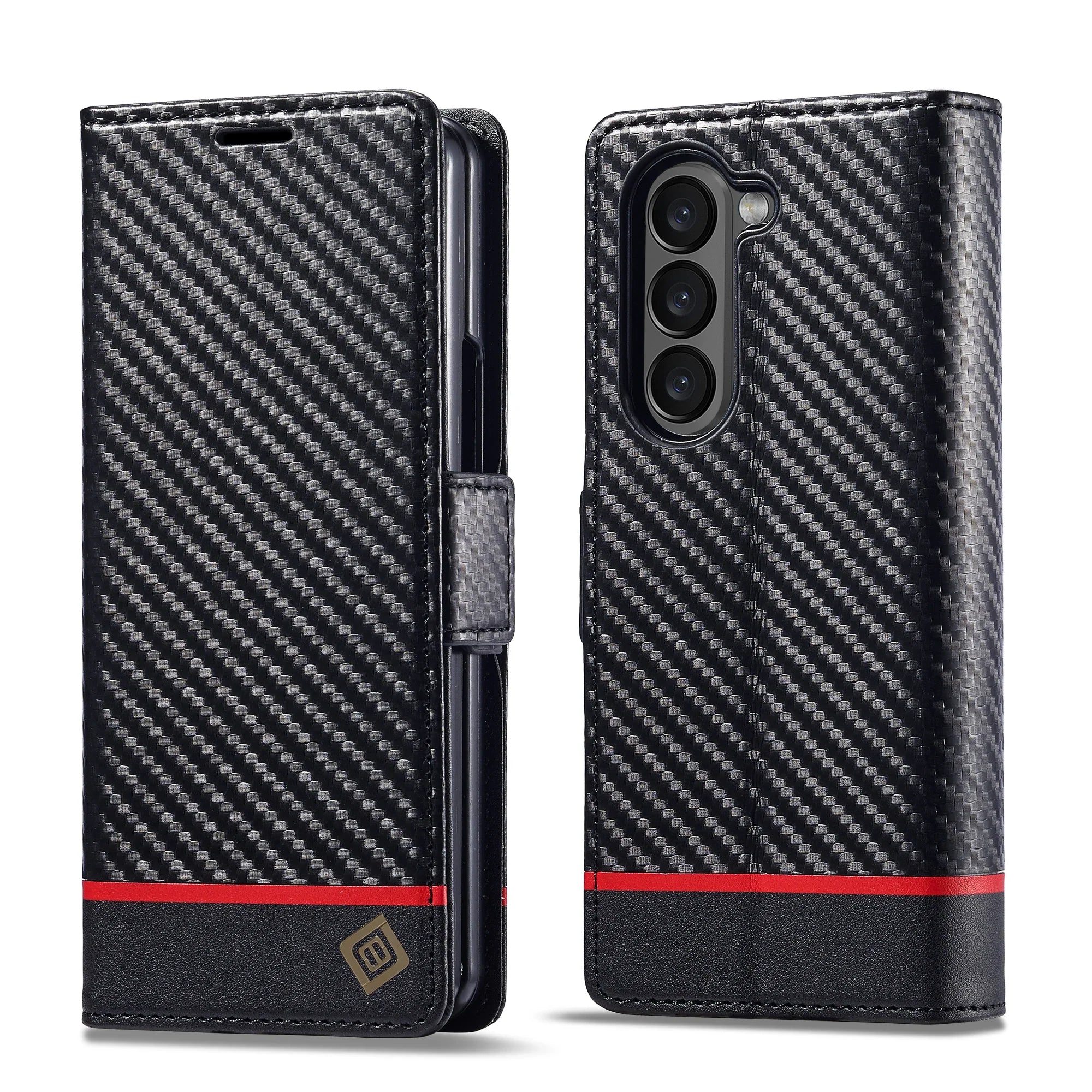 Carbon Fiber Samsung Z Fold Magnetische Flip Cover Geldbörse Hülle