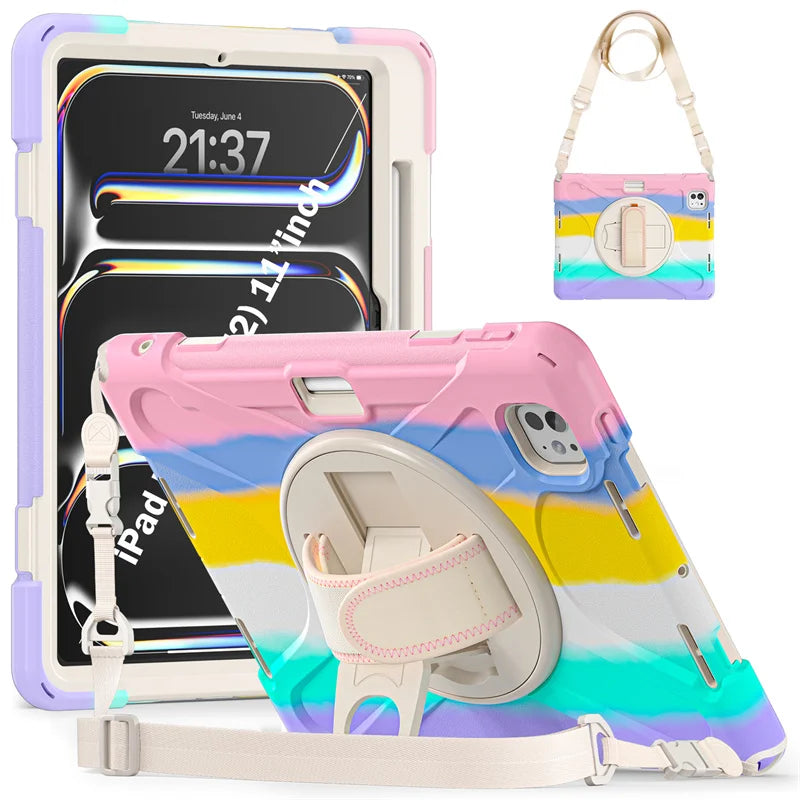 Robuste Kickstand Stoßfeste Hülle mit Schultergurt für 2024 iPad Pro 11", 12,9", iPad Air 13" und iPad Air 11" M2