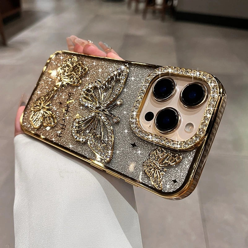 Weiches Silikon Diamant Schmetterling Transparent Plating Hülle für iPhone