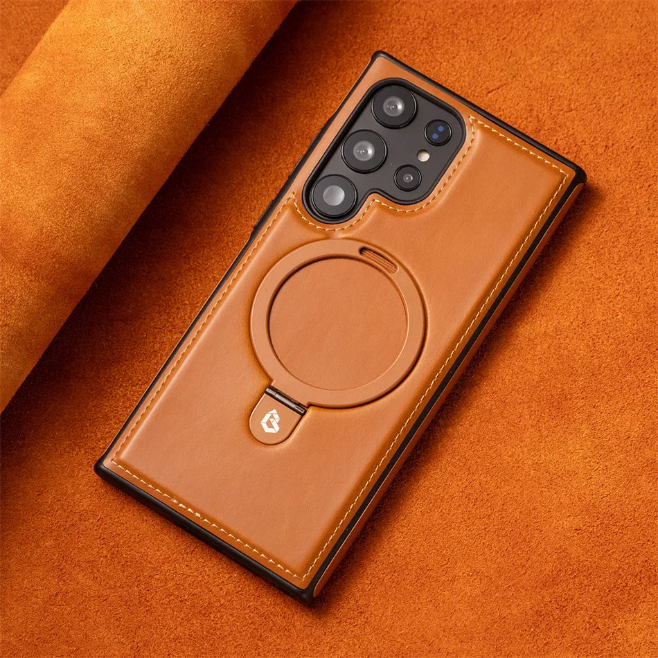 Magnetische Leder Samsung Galaxy Wireless Charging Ringhalter Hülle