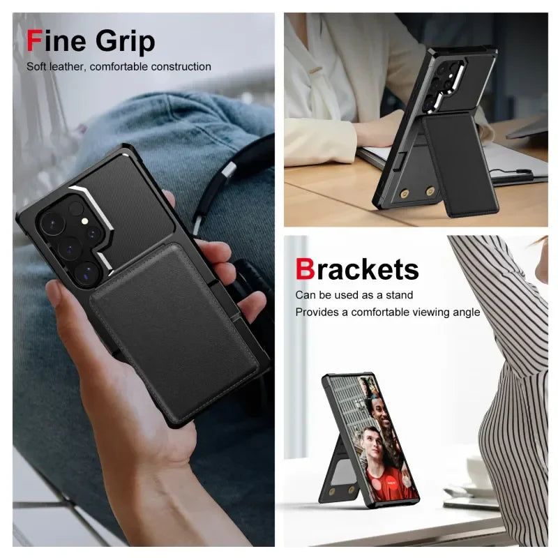Plus Leder Flip-Karten Wallet Telefonhülle für Samsung