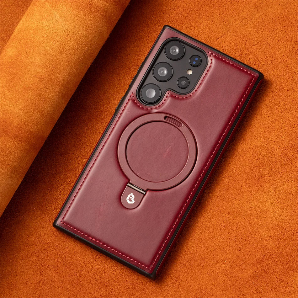 Magnetische Leder Samsung Galaxy Wireless Charging Ringhalter Hülle