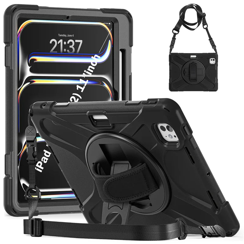 Robuste Kickstand Stoßfeste Hülle mit Schultergurt für 2024 iPad Pro 11", 12,9", iPad Air 13" und iPad Air 11" M2