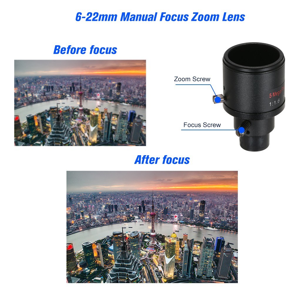 5.0 MP Varifokal 6-22mm Manuelle Fokus Zoom 1/2.5 CCTV Linse für Sicherheitskameras