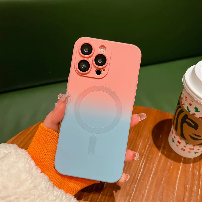 Stoßsicheres Farbverlauf-Silikon iPhone MagSafe Wireless Charging Case