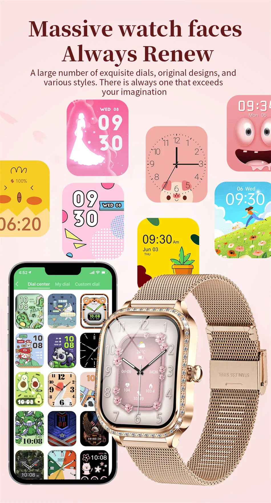Stylische wasserdichte Smartwatch für Frauen mit Fitness-Tracking & Bluetooth-Anruffunktion