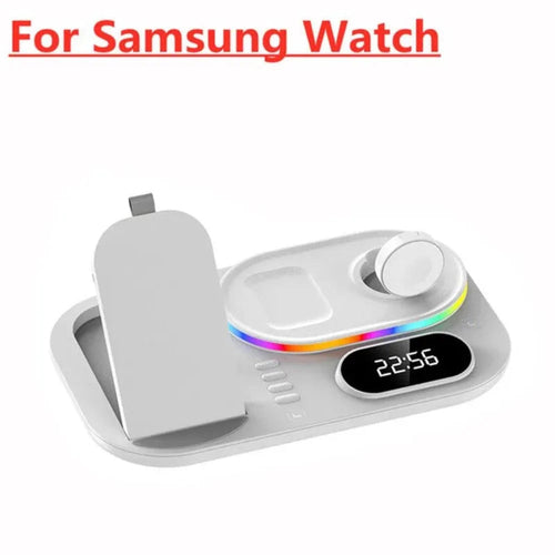 4-in-1 LED Wireless Charging Station für Smartphones, Uhren und Ohrhörer mit Nachtlicht und digitaler Uhr