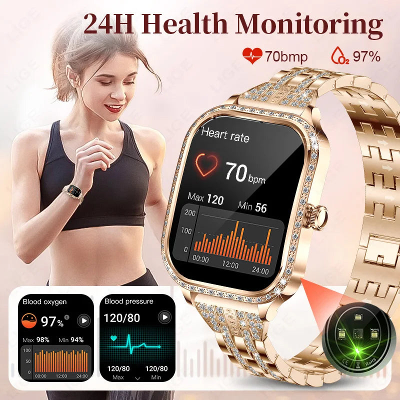 Stylische wasserdichte Smartwatch für Frauen mit Fitness-Tracking & Bluetooth-Anruffunktion