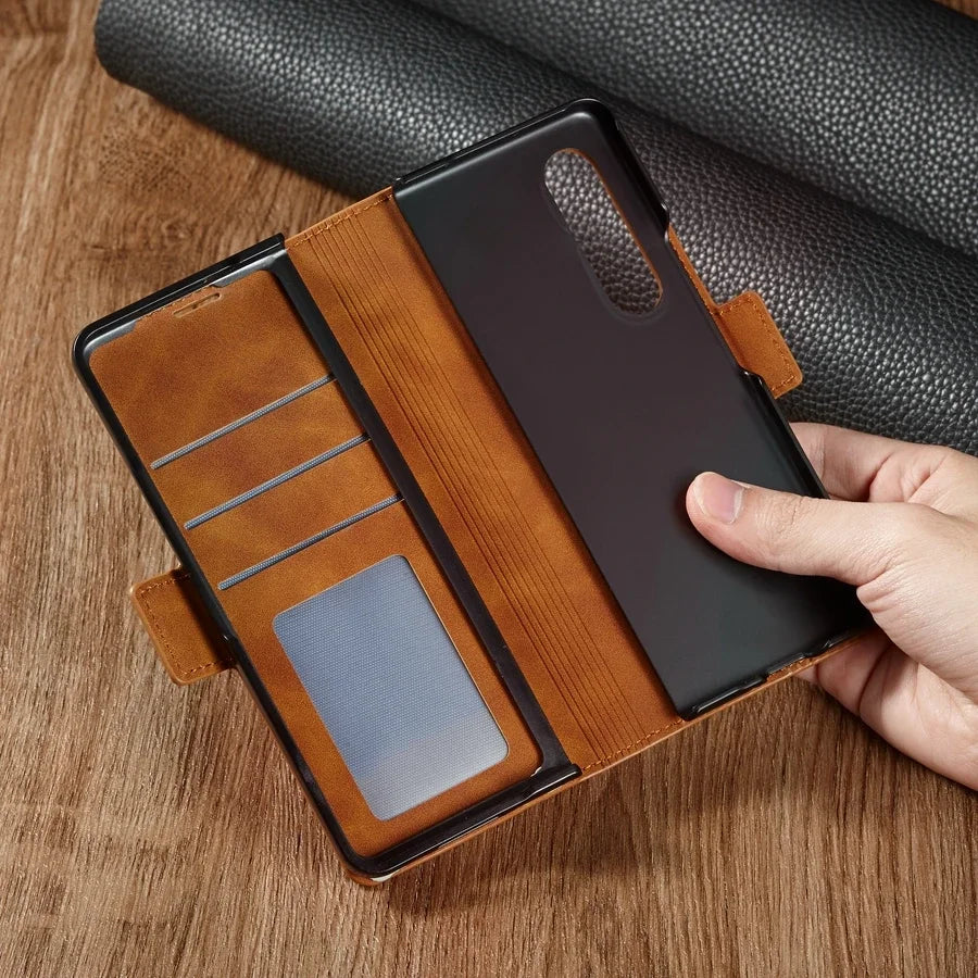 Magnetische Flip-Abdeckung Samsung Z Fold Leder Geldbörse Hülle