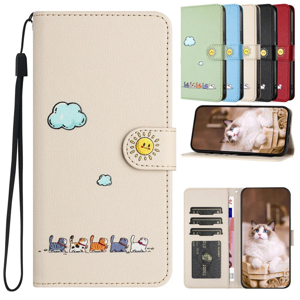 Katbedruckte magnetische Leder iPhone Flip Cover Geldbörse Hülle