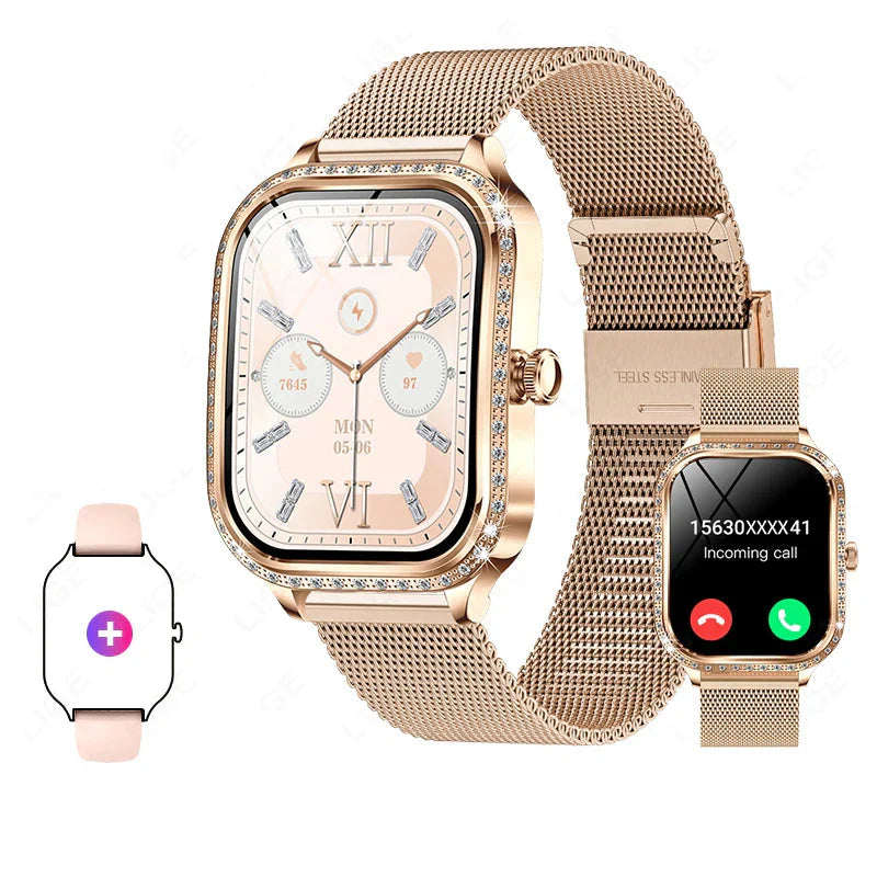 Stylische wasserdichte Smartwatch für Frauen mit Fitness-Tracking & Bluetooth-Anruffunktion