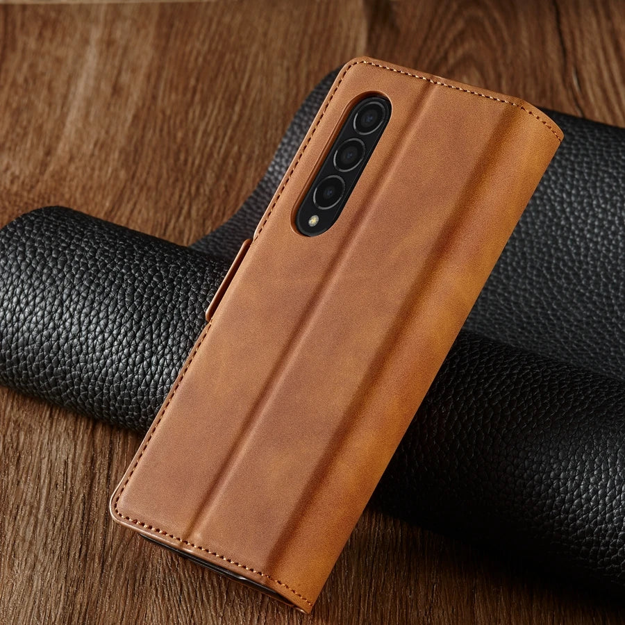 Magnetische Flip-Abdeckung Samsung Z Fold Leder Geldbörse Hülle