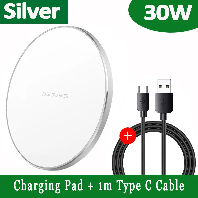 30W Schnelles kabelloses Ladepad | Premium USB C Ladekabel MagSafe Ladegerät für Apple iPhone, Samsung & Android - Fast Wireless Charging Pad