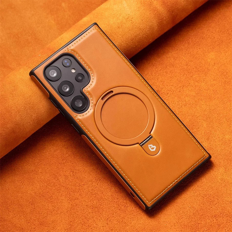 Magnetische Leder Samsung Galaxy Wireless Charging Ringhalter Hülle