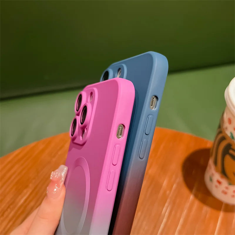 Stoßsicheres Farbverlauf-Silikon iPhone MagSafe Wireless Charging Case