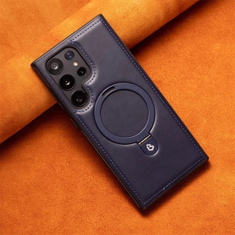 Magnetische Leder Samsung Galaxy Wireless Charging Ringhalter Hülle