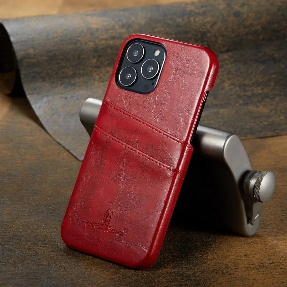 Leder iPhone 16/15/14 Rückseitenhülle Kartenhalter Case