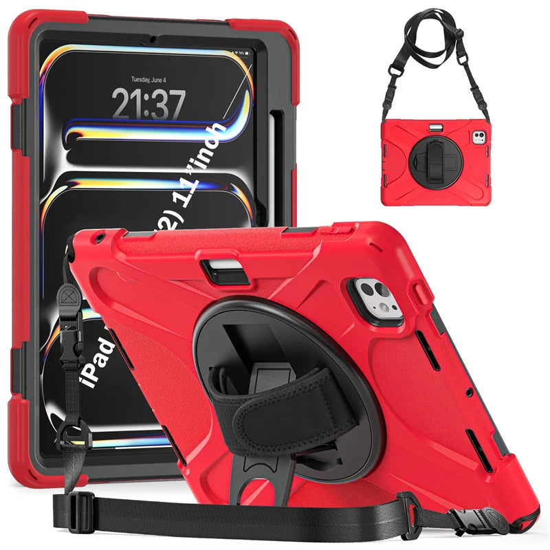 Robuste Kickstand Stoßfeste Hülle mit Schultergurt für 2024 iPad Pro 11", 12,9", iPad Air 13" und iPad Air 11" M2
