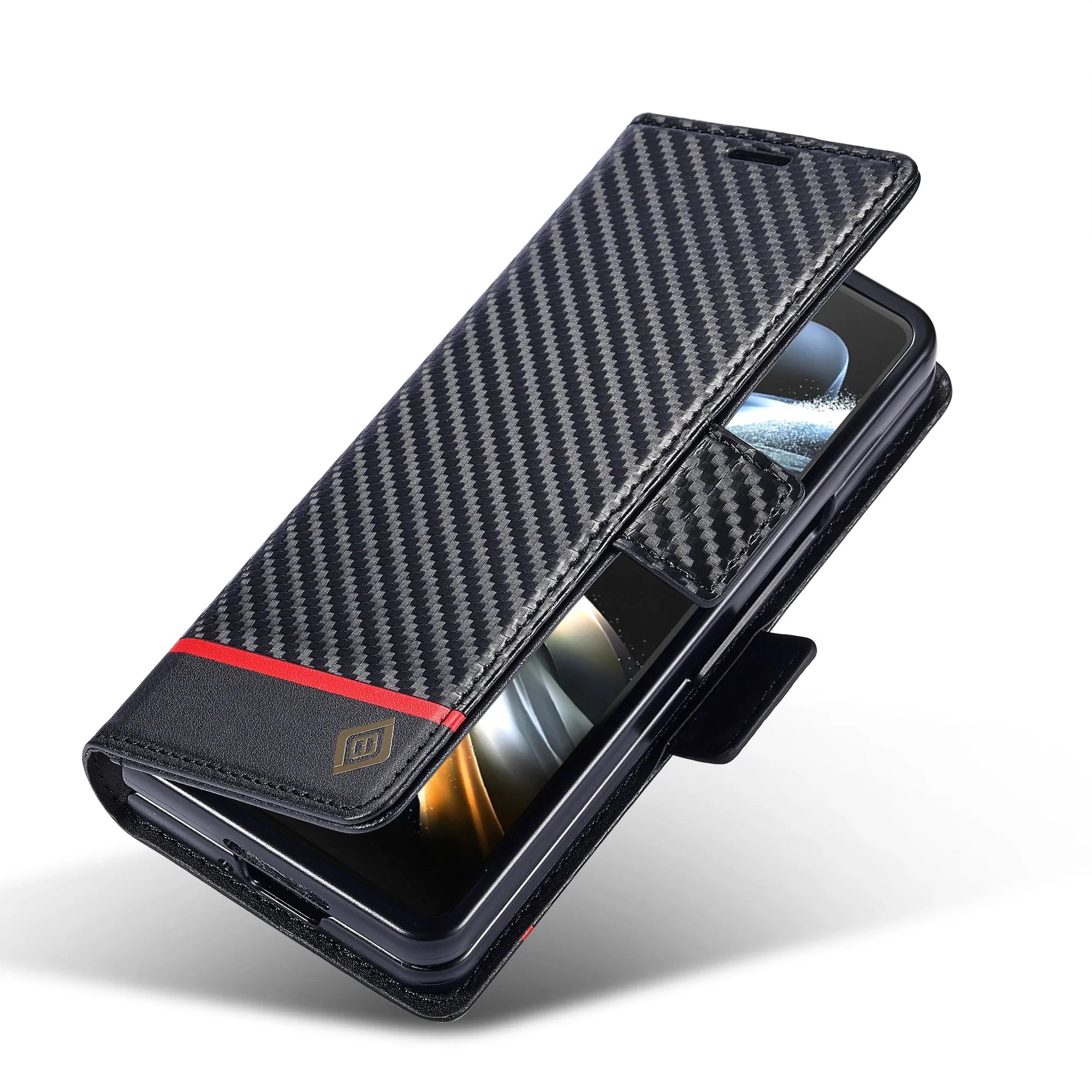 Carbon Fiber Samsung Z Fold Magnetische Flip Cover Geldbörse Hülle